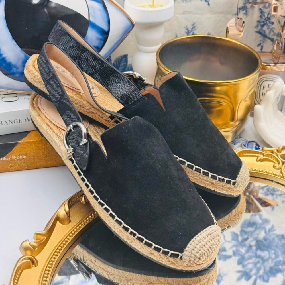 🆕 COACH 🧿 NWOT Black Suede Candice Espadrille - Size US 6 - Picture 12 of 16